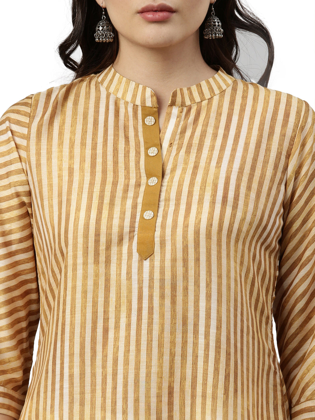 Neerus Yellow rayon solid kurta - back view