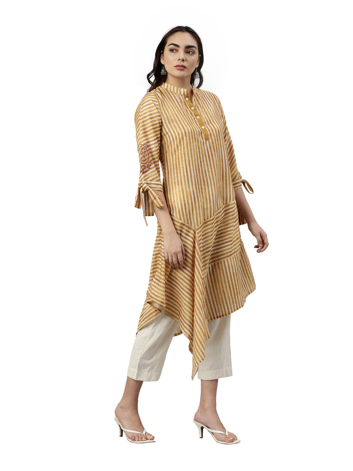 Neerus Yellow rayon solid kurta - detail view 1