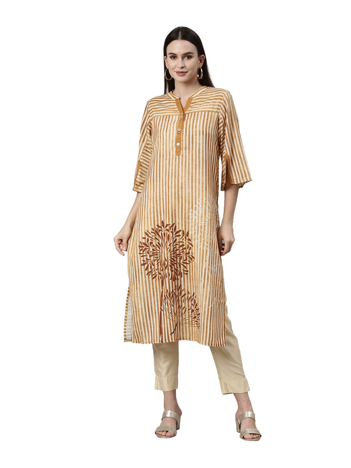 Neerus Yellow rayon solid kurta - front view