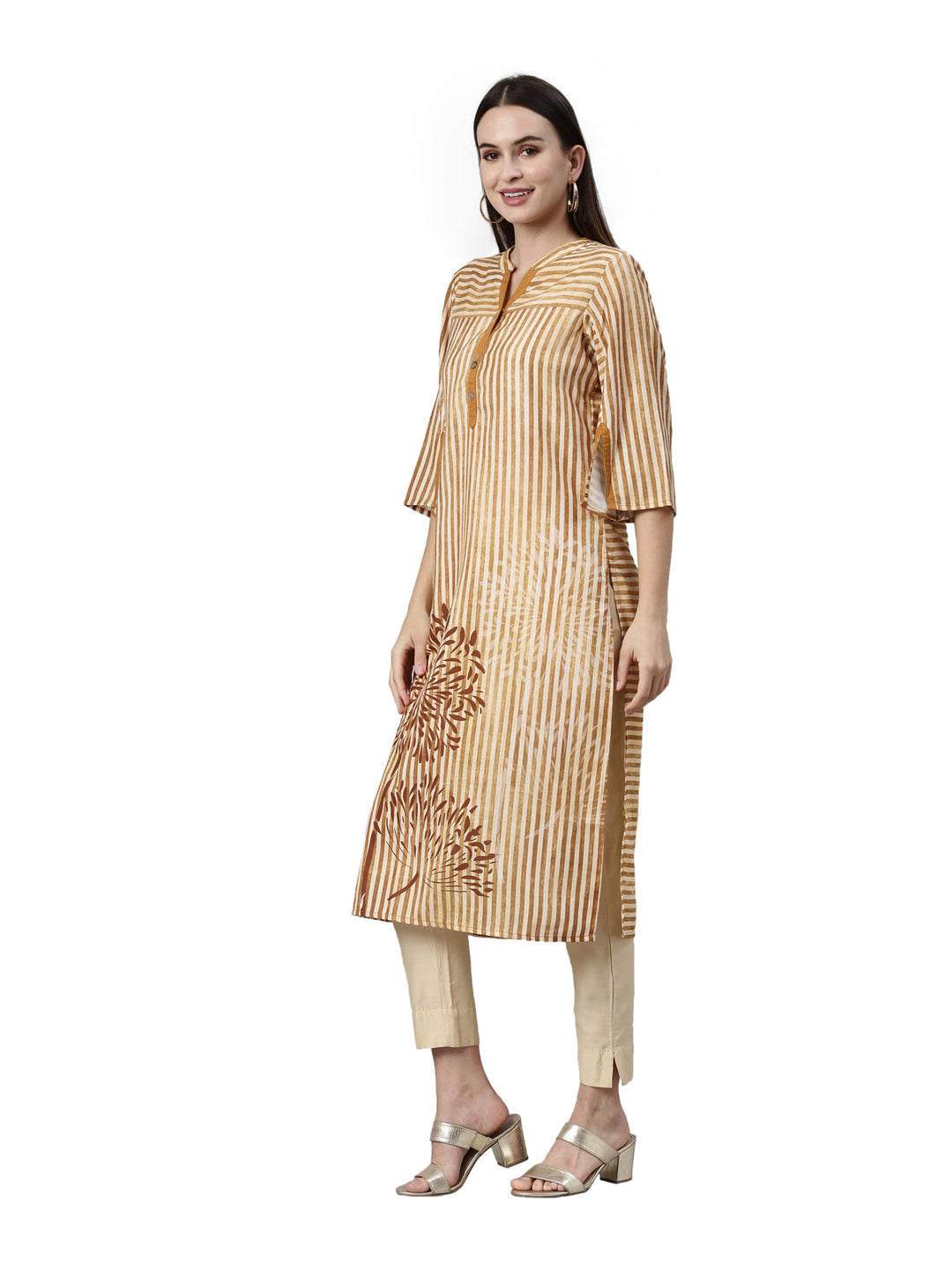 Neerus Yellow rayon solid kurta - side view