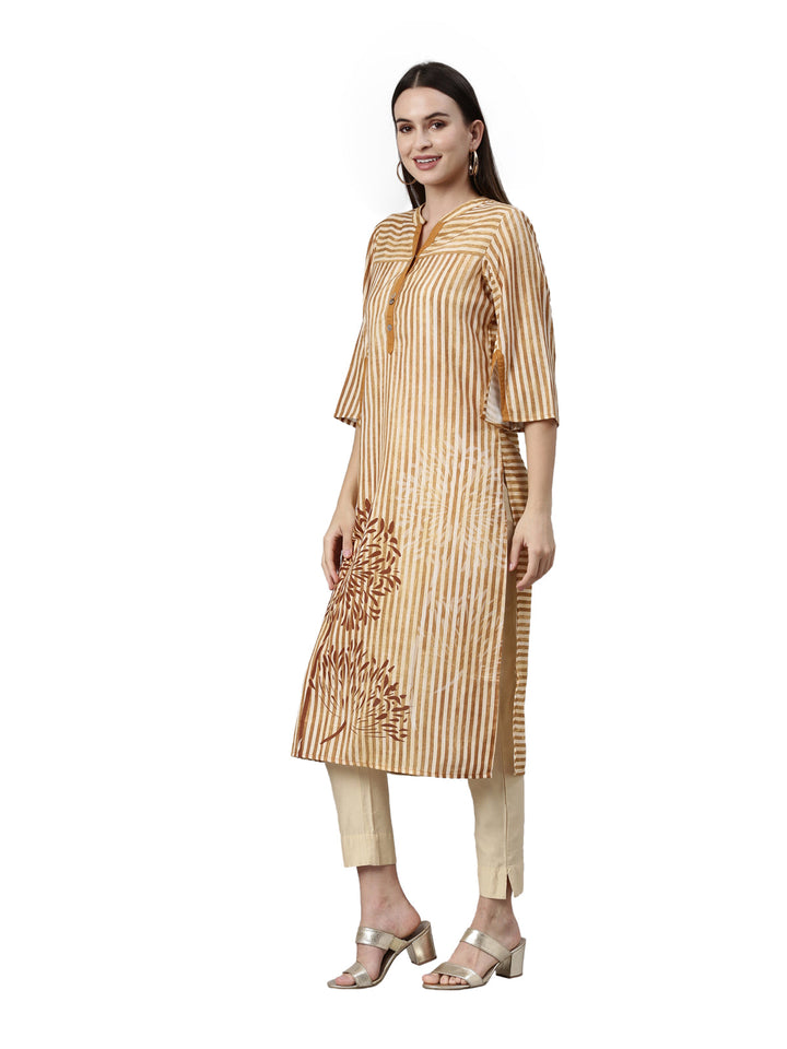 Neerus Yellow rayon solid kurta - side view