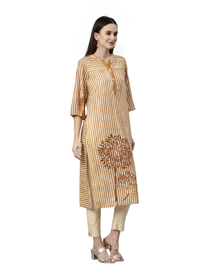 Neerus Yellow rayon solid kurta - detail view 1