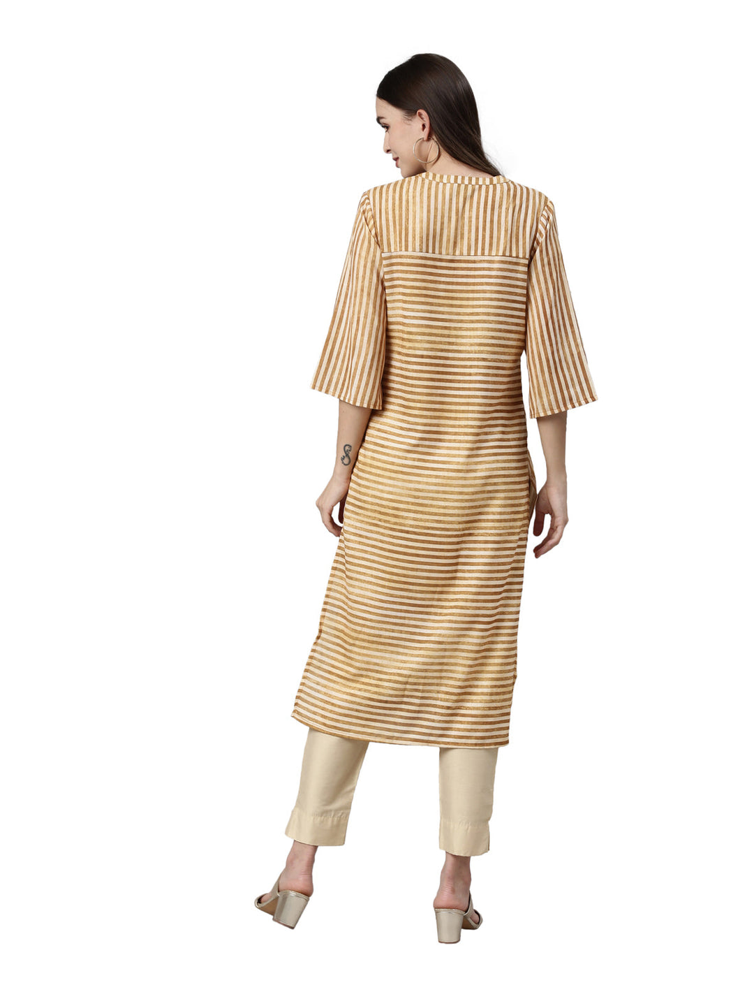 Neerus Yellow rayon solid kurta - detail view 2