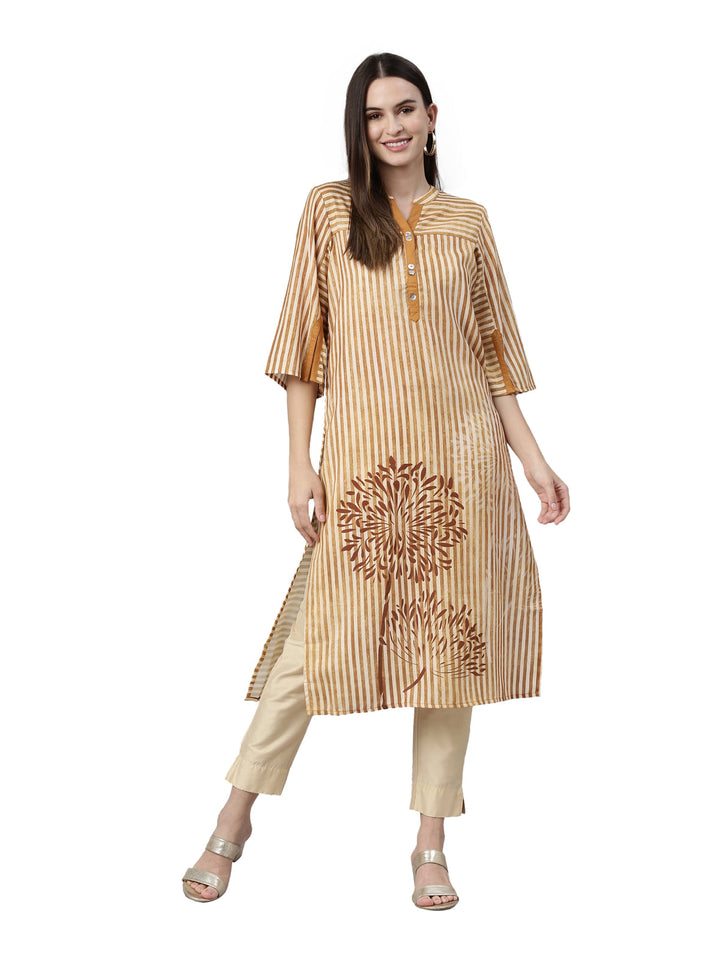 Neerus Yellow rayon solid kurta - detail view 3