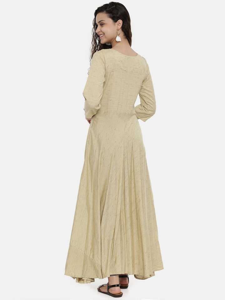 Neerus Beige rayon embroidered A-line kurta - detail view 1