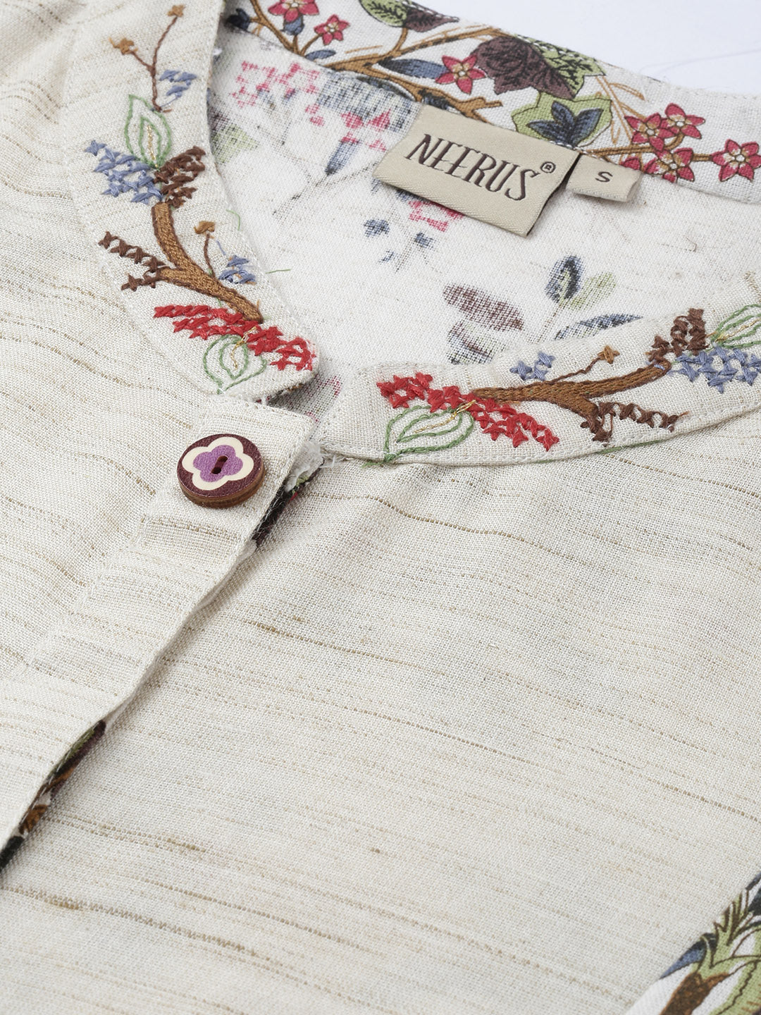 Neerus White cotton printed high-low kurta - back view