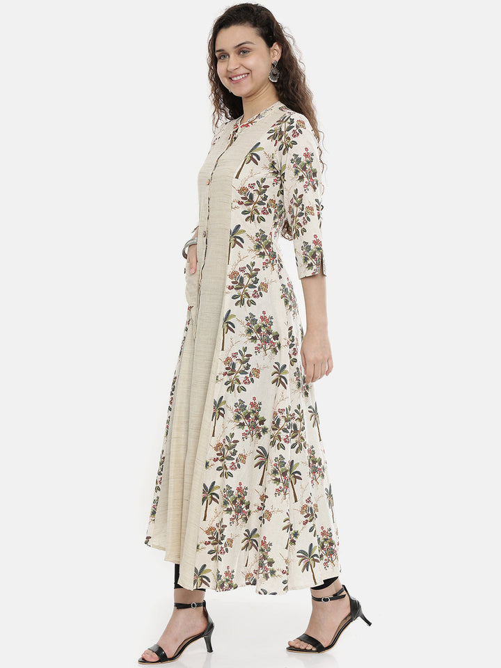 Neerus White cotton printed high-low kurta - detail view 1