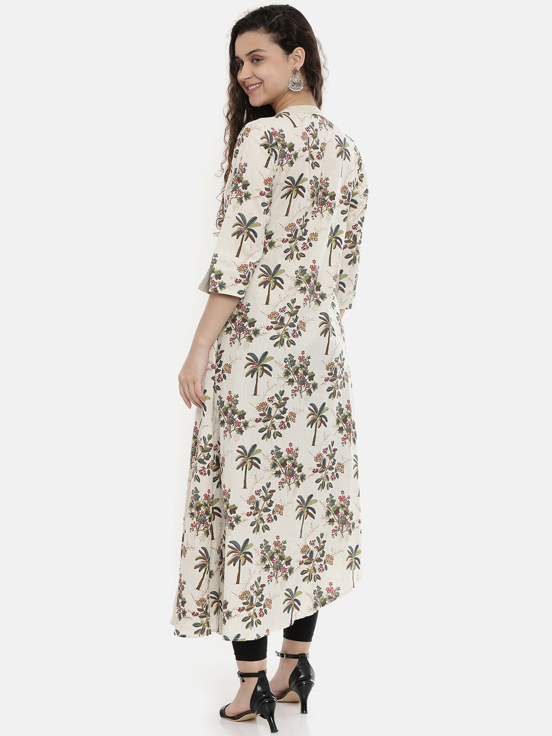 Neerus White cotton printed high-low kurta - detail view 2