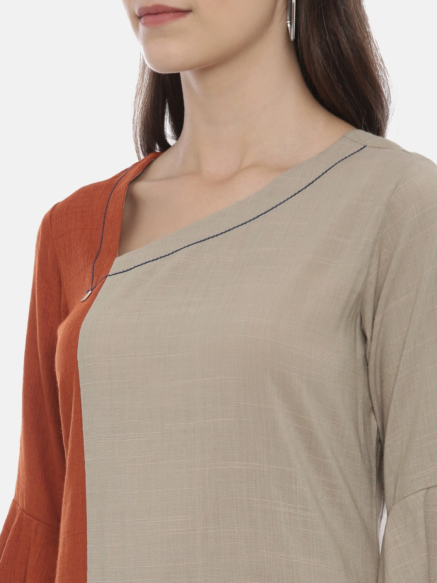 Neerus Brown rayon high-low kurta - back view