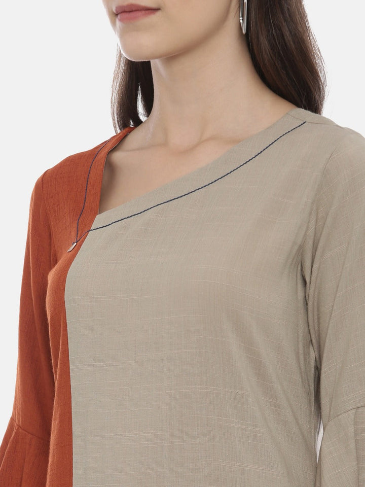 Neerus Brown rayon high-low kurta - back view