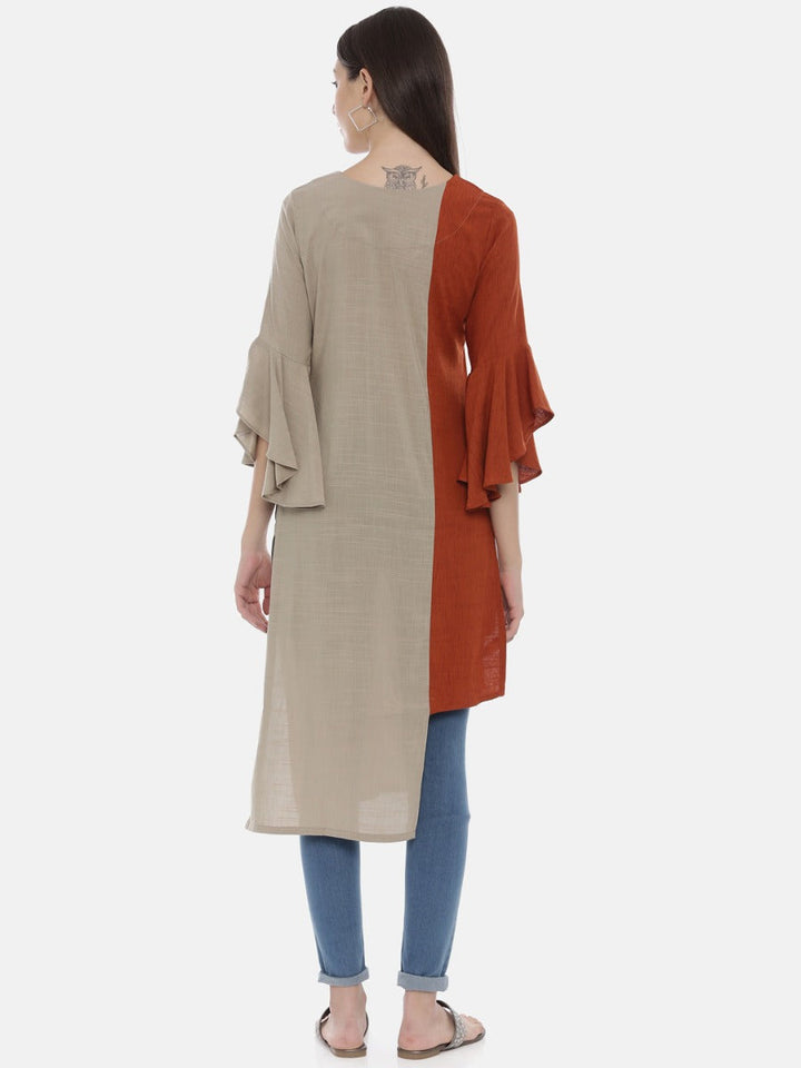 Neerus Brown rayon high-low kurta - detail view 2
