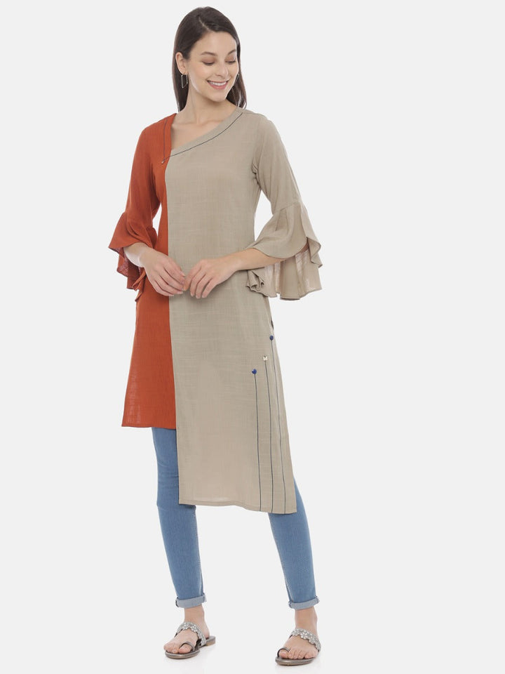 Neerus Brown rayon high-low kurta - detail view 3