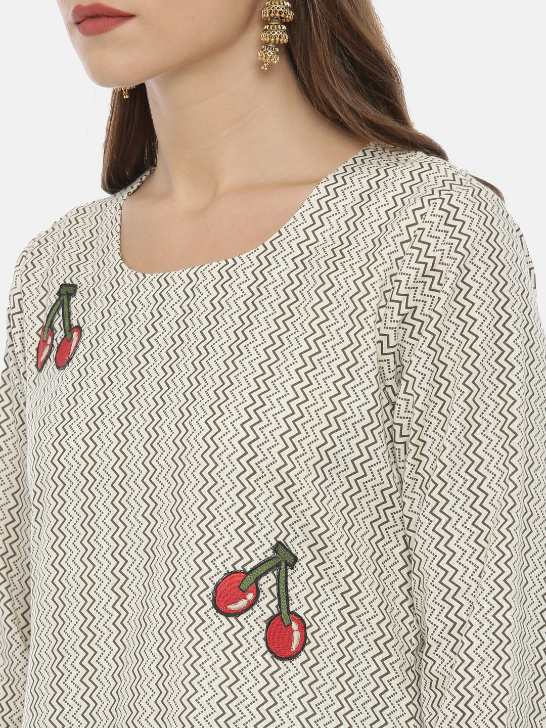 Neerus White cotton printed high-low kurta - back view