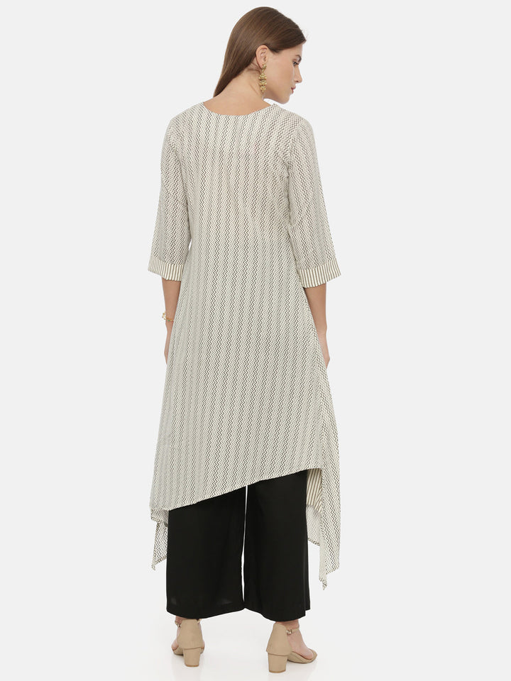 Neerus White cotton printed high-low kurta - detail view 2