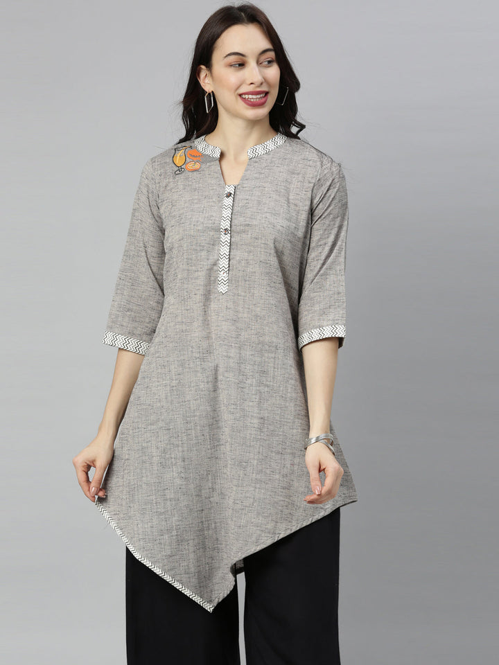 Neerus Grey embroidered high-low kurta - front view