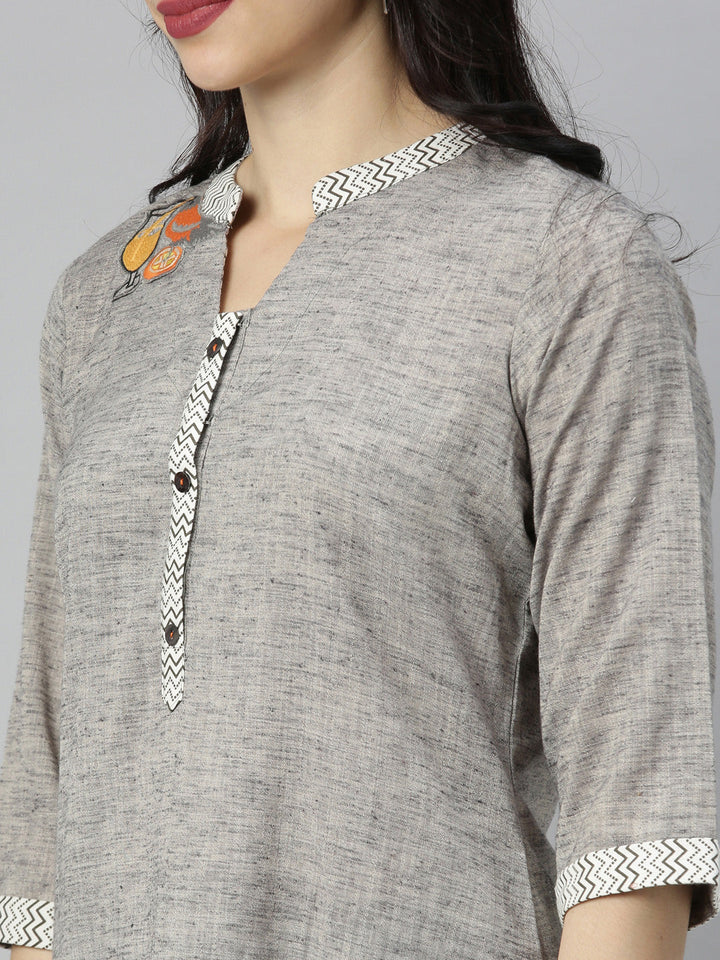 Neerus Grey embroidered high-low kurta - back view