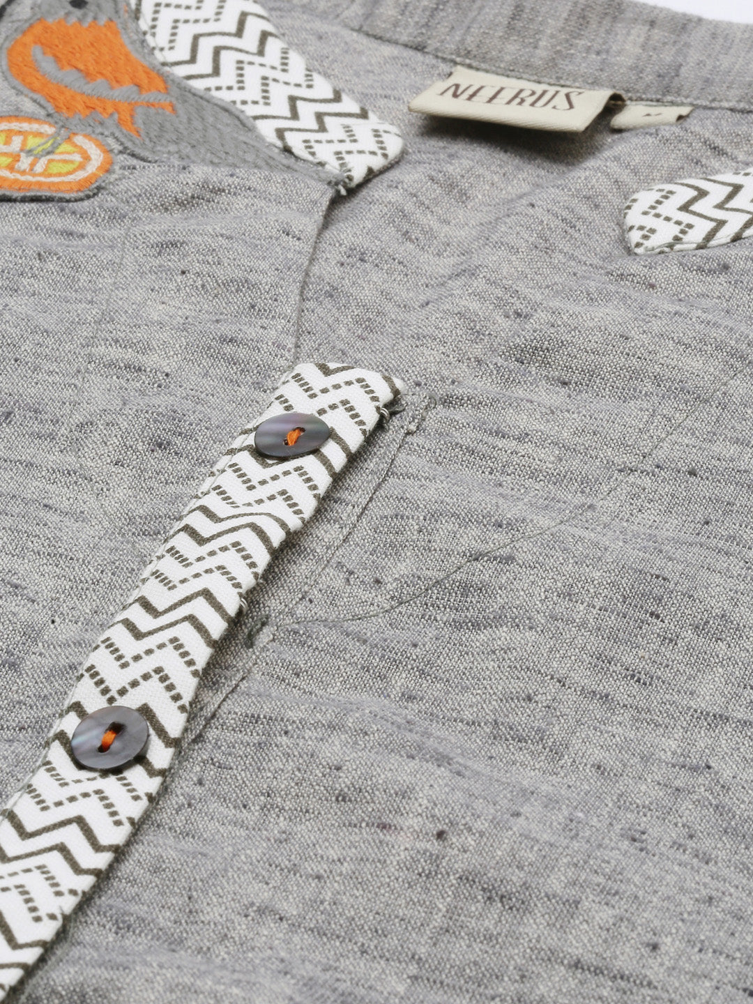 Neerus Grey embroidered high-low kurta - side view