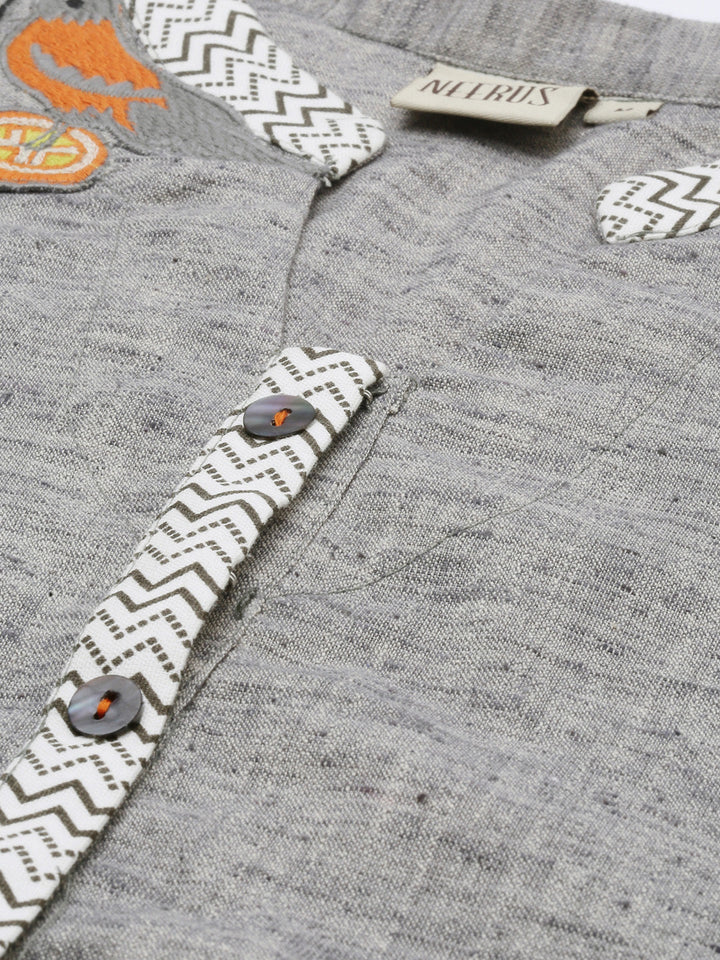 Neerus Grey embroidered high-low kurta - side view