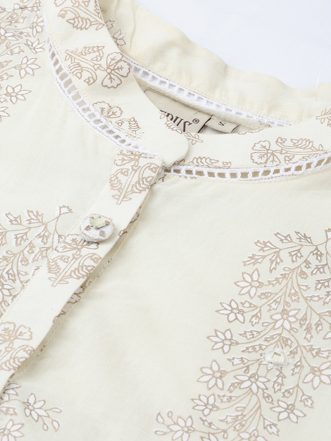 Neerus Beige cotton printed high-low kurti - back view
