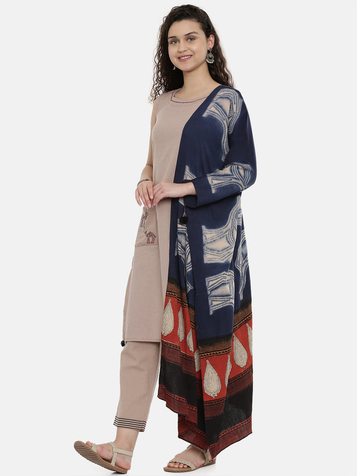 Neerus Purple rayon embroidered straight kurta - front view