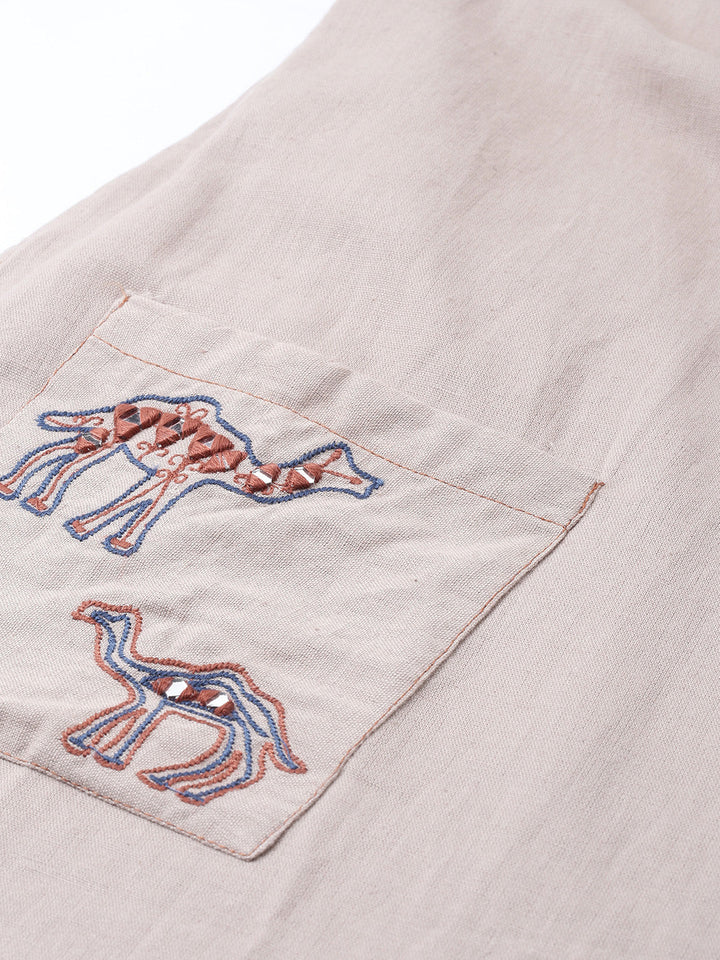 Neerus Purple rayon embroidered straight kurta - detail view 1