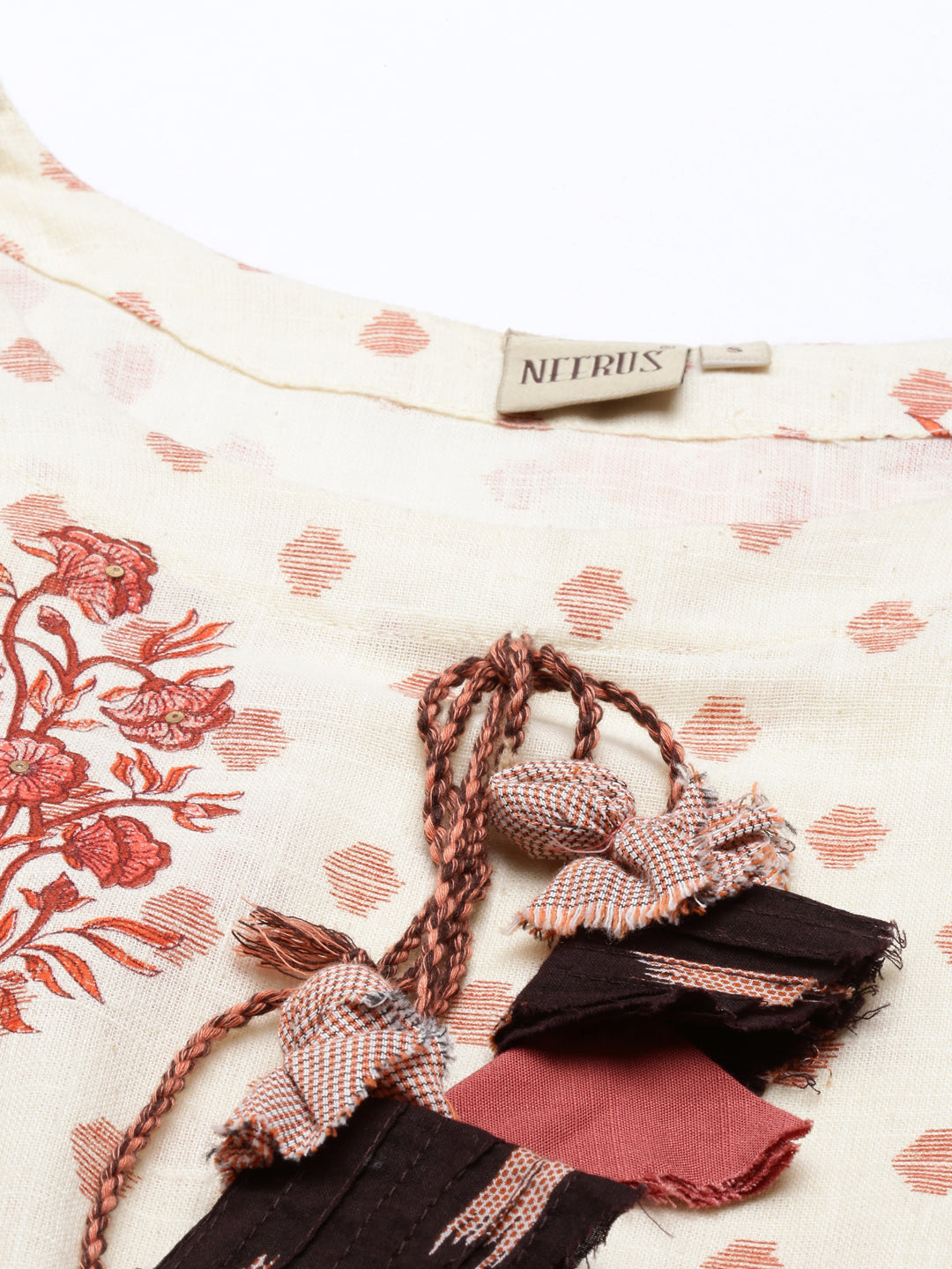 Neerus Beige cotton printed A-line kurti - detail view 4