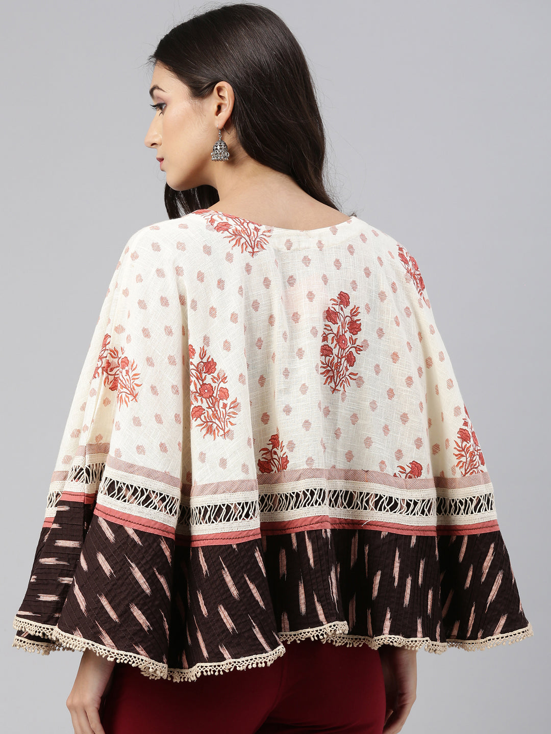 Neerus Beige cotton printed A-line kurti - detail view 1