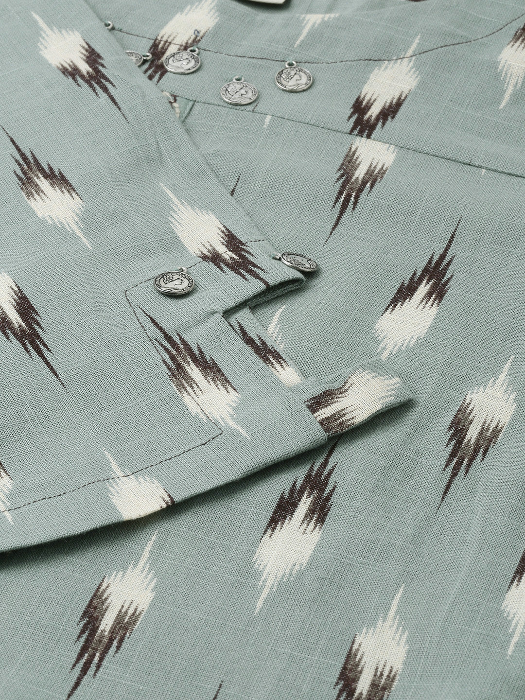 Neerus Green cotton printed A-line kurta - side view