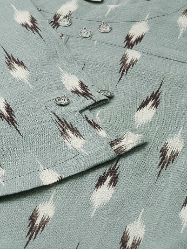 Neerus Green cotton printed A-line kurta - side view