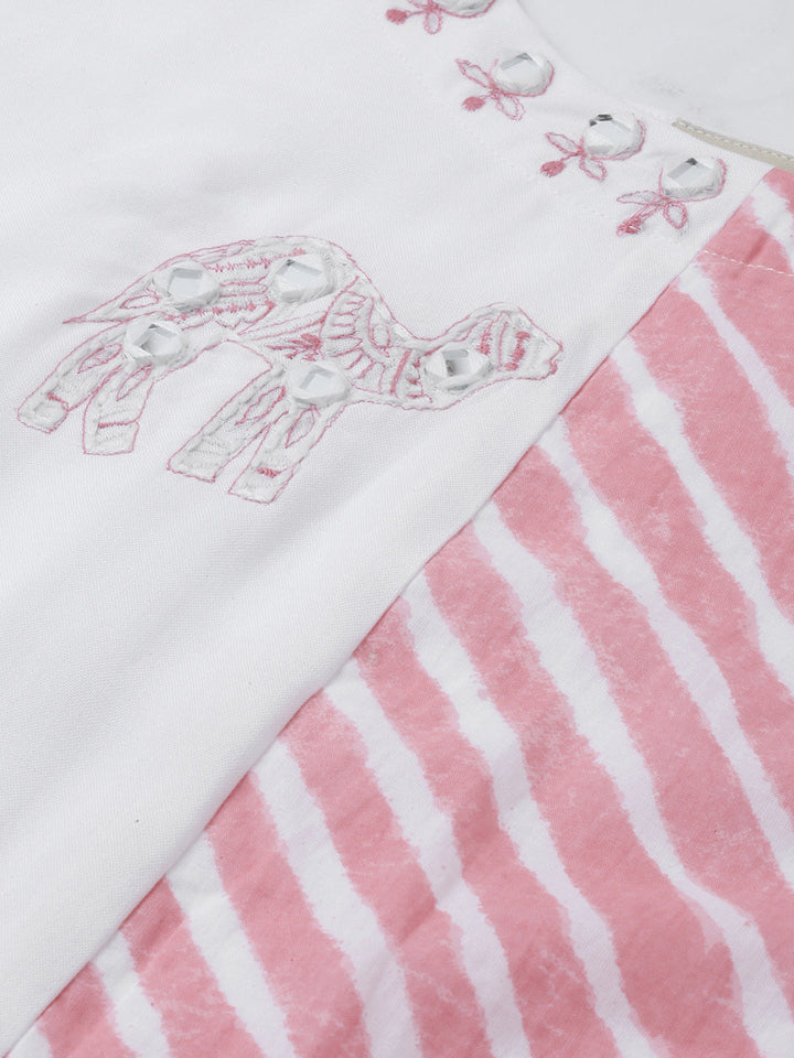 Neerus White Embroidered High Low Kurta