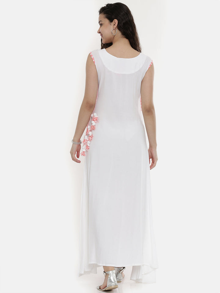 Neerus White Embroidered High Low Kurta