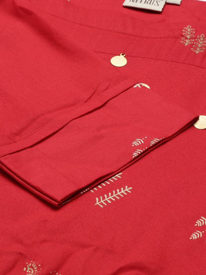 Neerus Red rayon solid kurti - back view