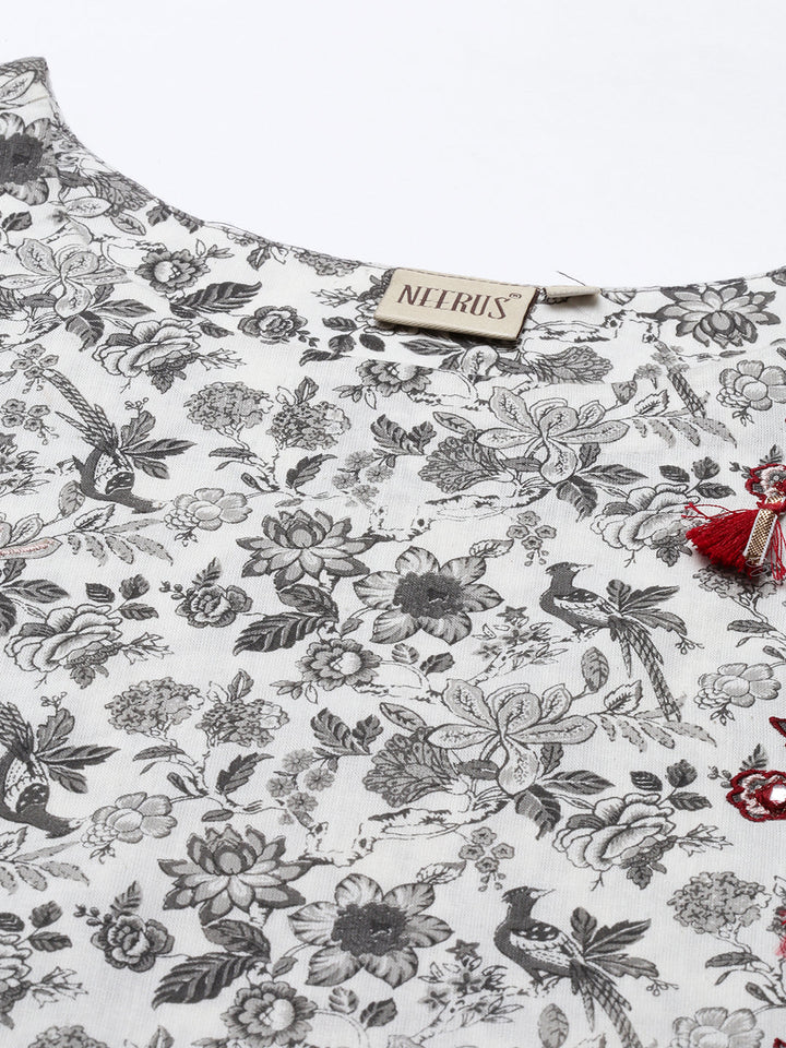 Neerus Grey cotton solid kurti tunic - back view