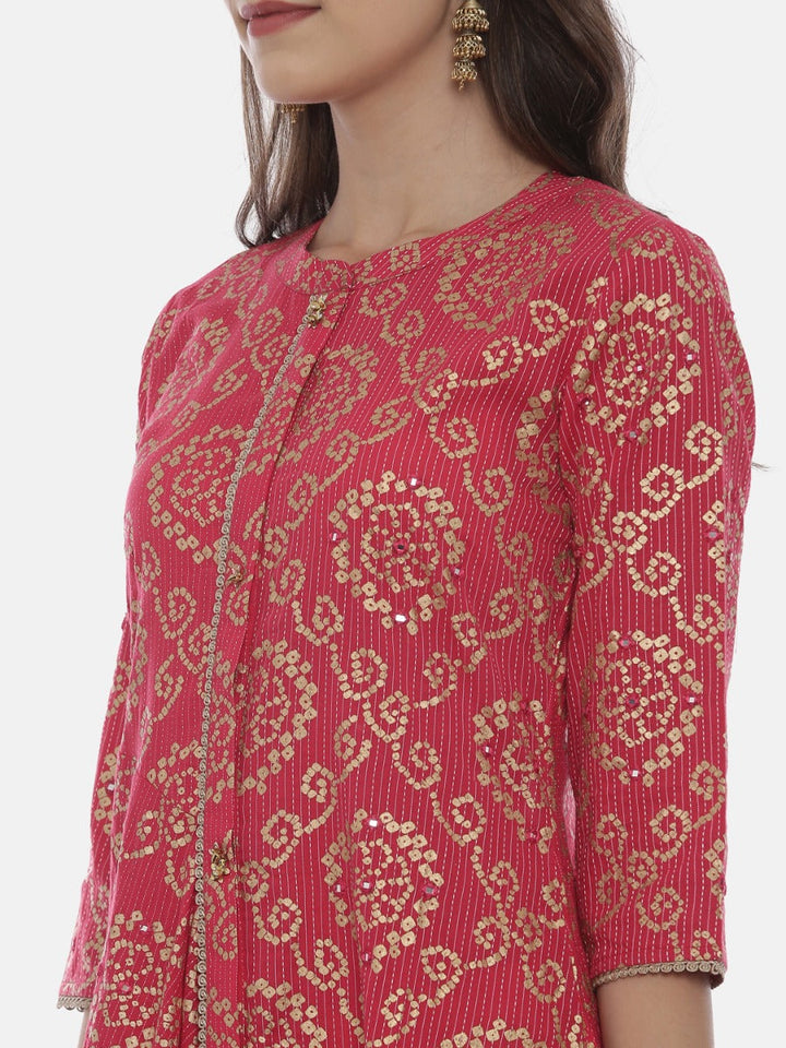 Neerus Pink cotton embellished high-low kurta - back view