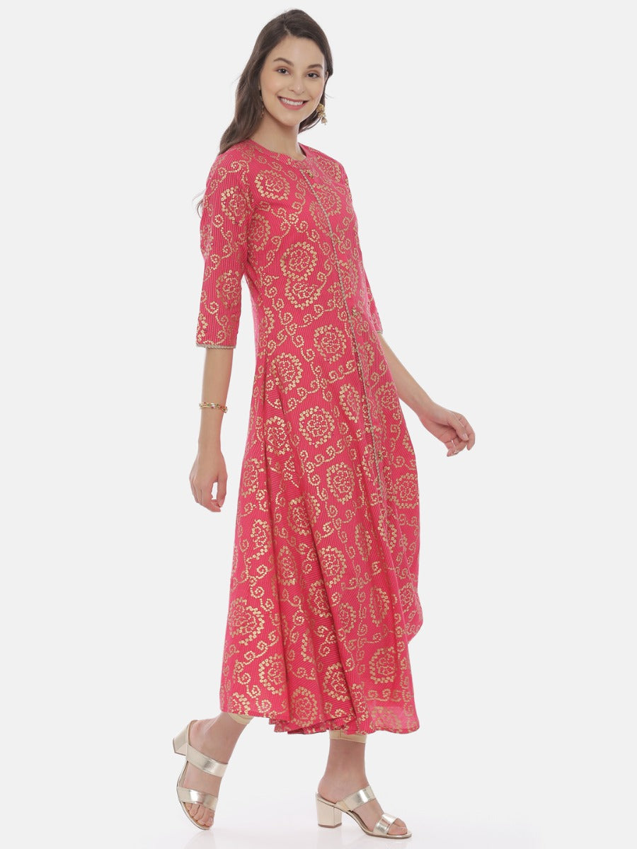 Neerus Pink cotton embellished high-low kurta - detail view 1