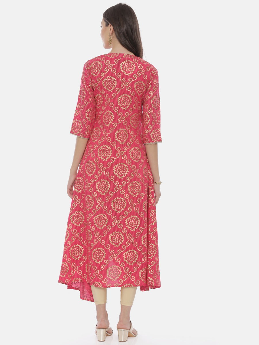 Neerus Pink cotton embellished high-low kurta - detail view 2