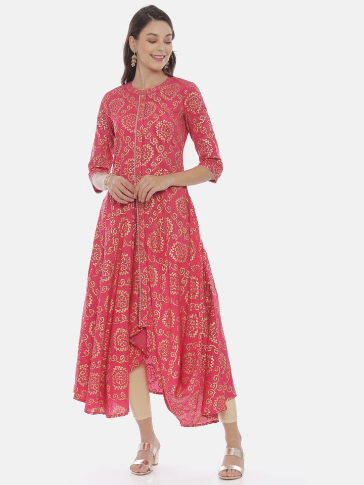 Neerus Pink cotton embellished high-low kurta - detail view 3