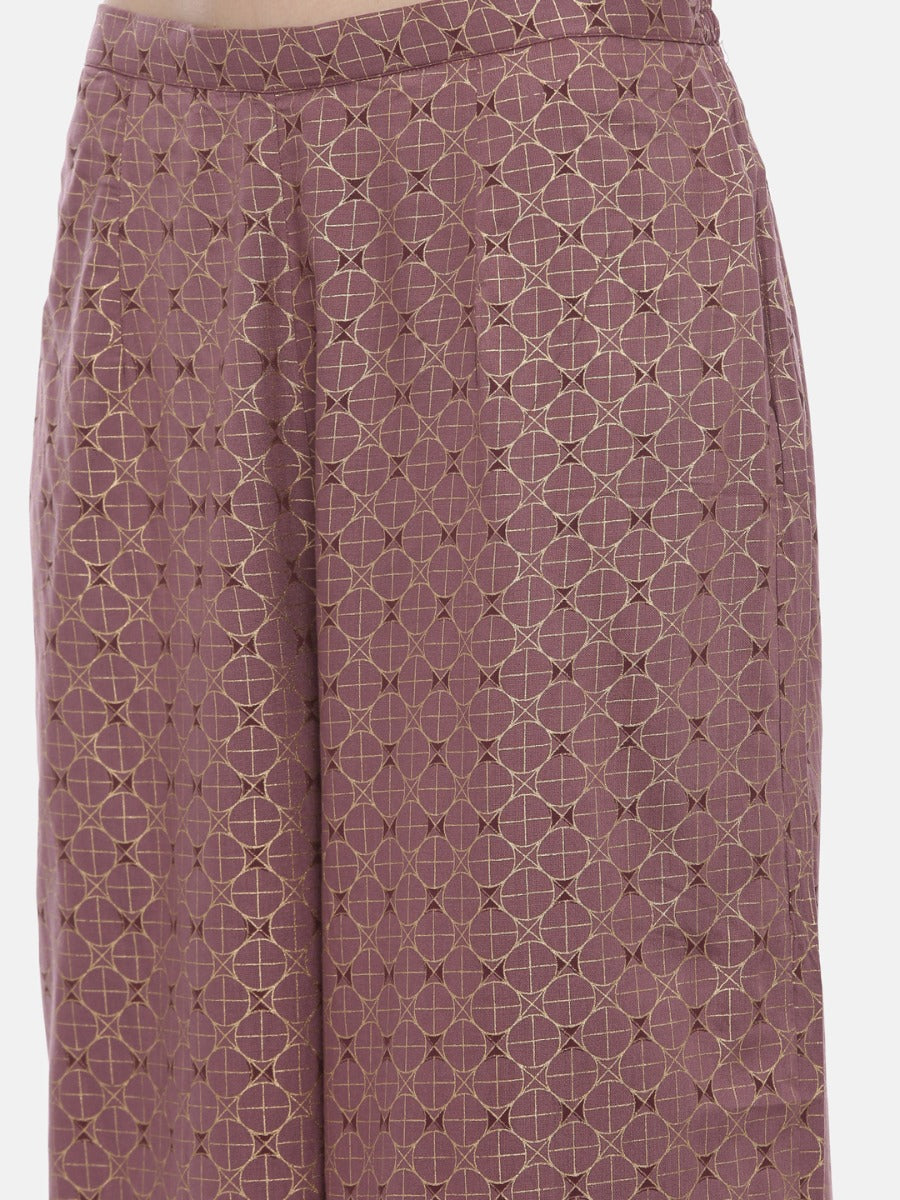 Neerus Purple cotton embellished kurta set with palazzo - detail view 4