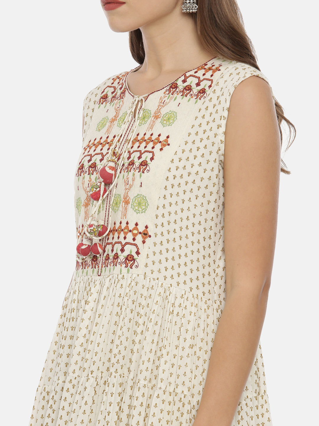 Neerus White cotton embroidered flared kurta - back view