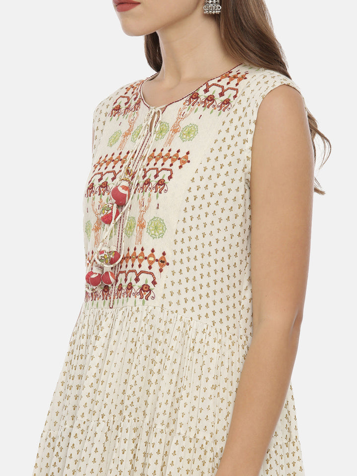 Neerus White cotton embroidered flared kurta - back view