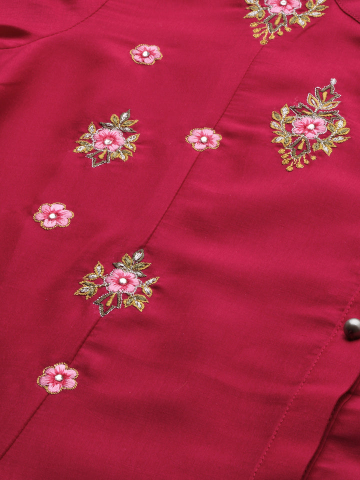 Neerus Pink rayon embroidered high-low kurta - back view