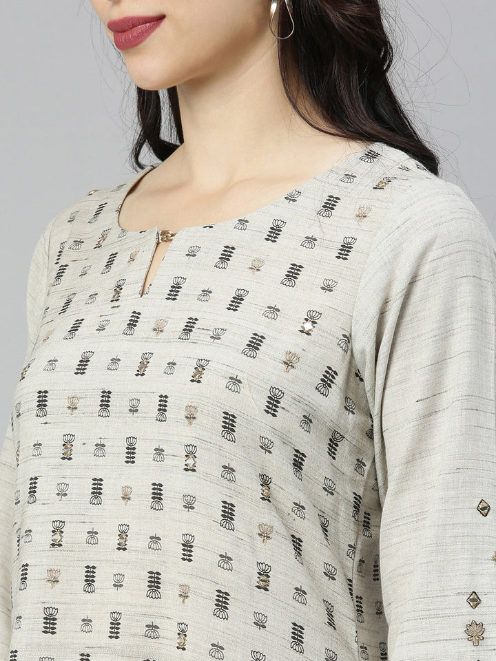 Neerus Grey printed high-low kurta - back view