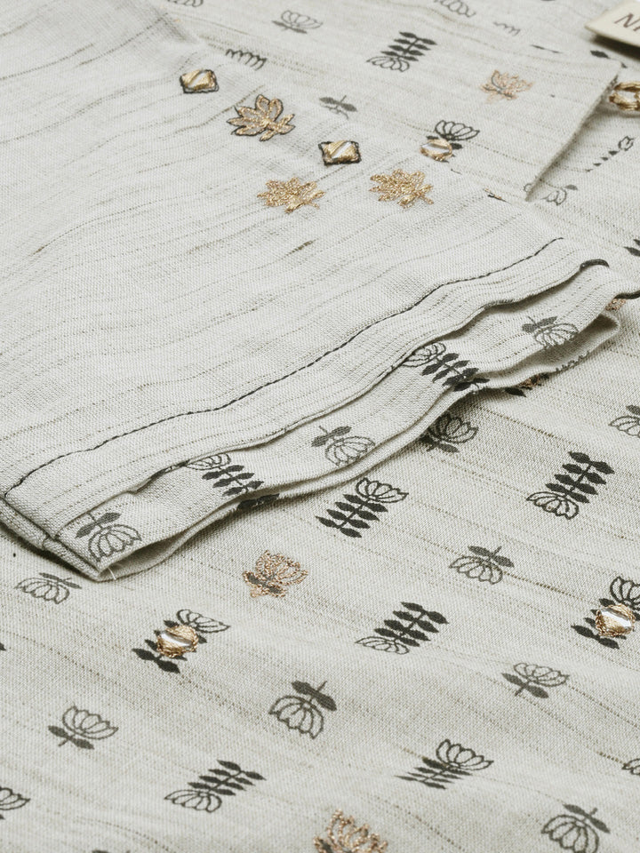 Neerus Grey printed high-low kurta - detail view 1