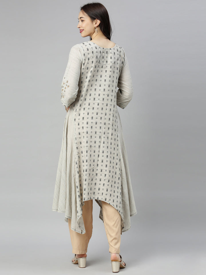 Neerus Grey printed high-low kurta - detail view 4