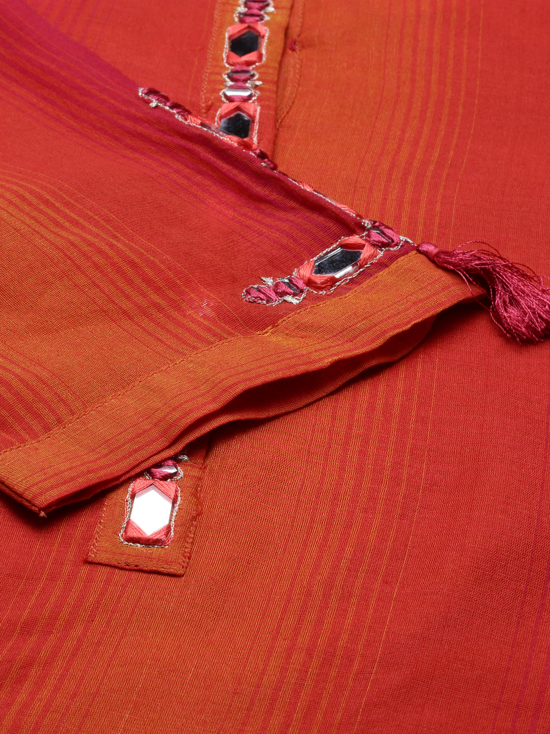Neerus Pink Chanderi printed kurta set - side view