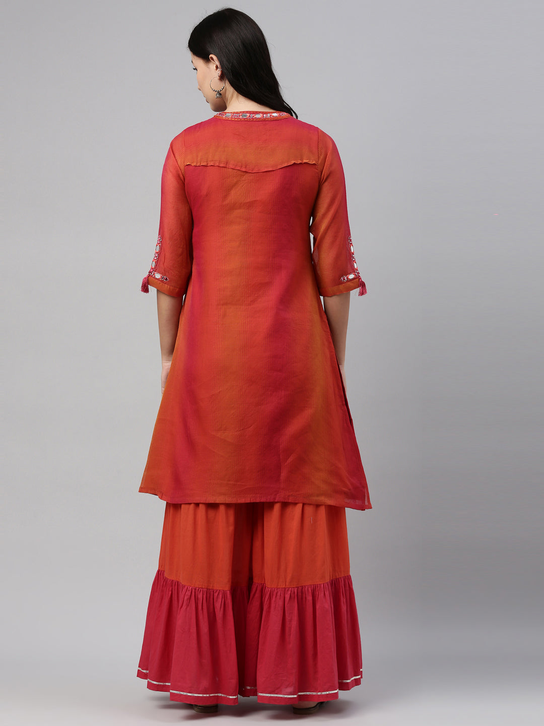 Neerus Pink Chanderi printed kurta set - detail view 3