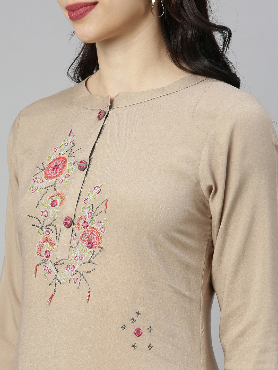 Neerus Brown georgette embroidered high-low kurta - back view