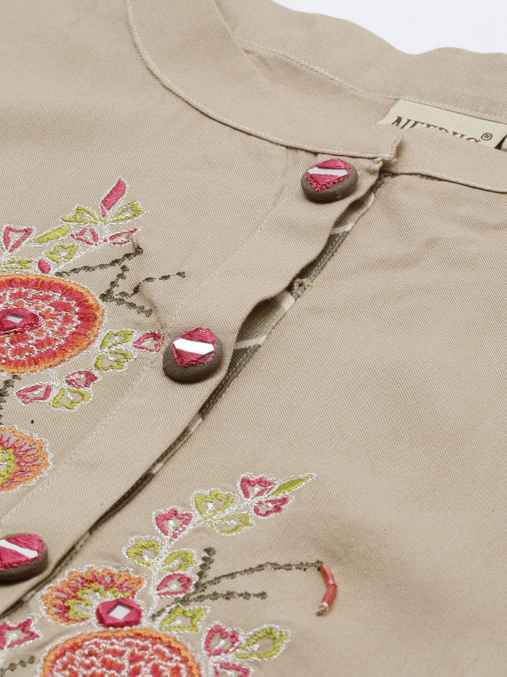Neerus Brown georgette embroidered high-low kurta - side view