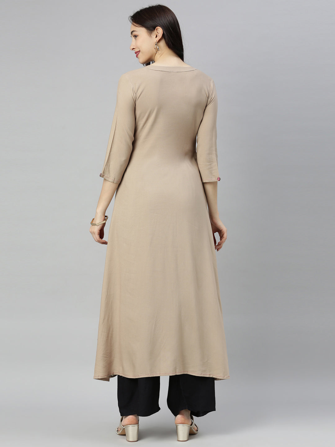 Neerus Brown georgette embroidered high-low kurta - detail view 4