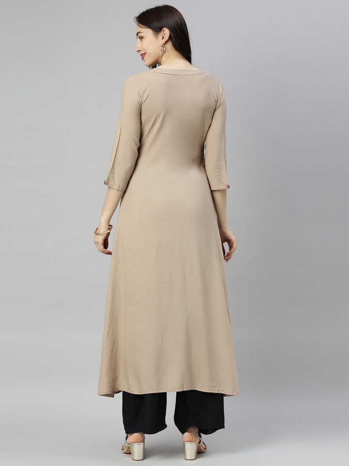 Neerus Brown georgette embroidered high-low kurta - detail view 4